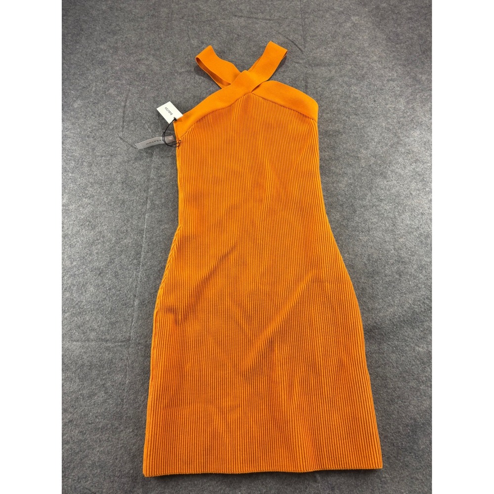 Babaton Sculpt Knit Cross Mini Dress Tangelo Orange Rib Halter S Sexy Date Night